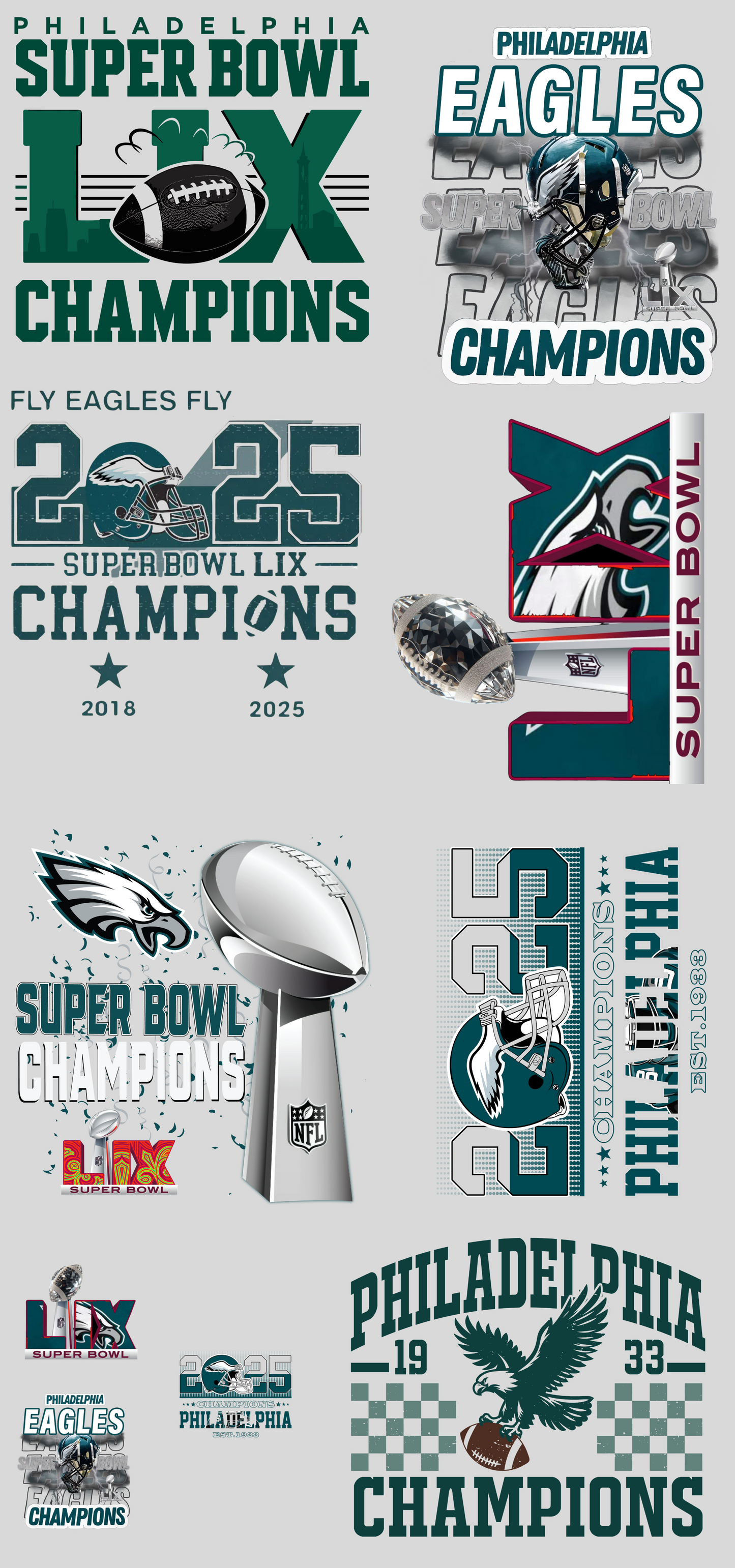 PREMADE GANG SHEET - Super Bowl LIX CHAMPIONS Transfers