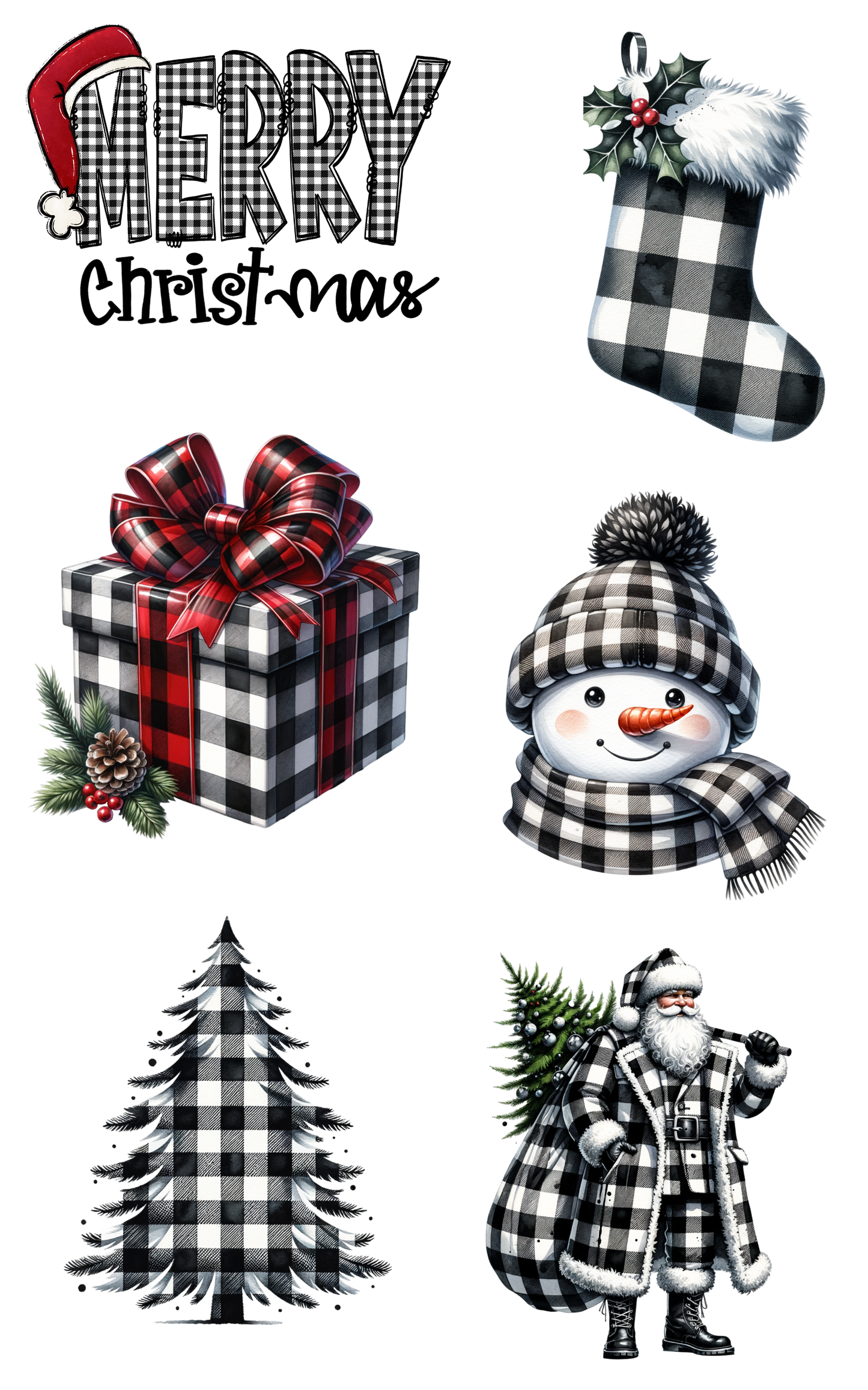 PREMADE GANG SHEET - Checkered Christmas Transfers