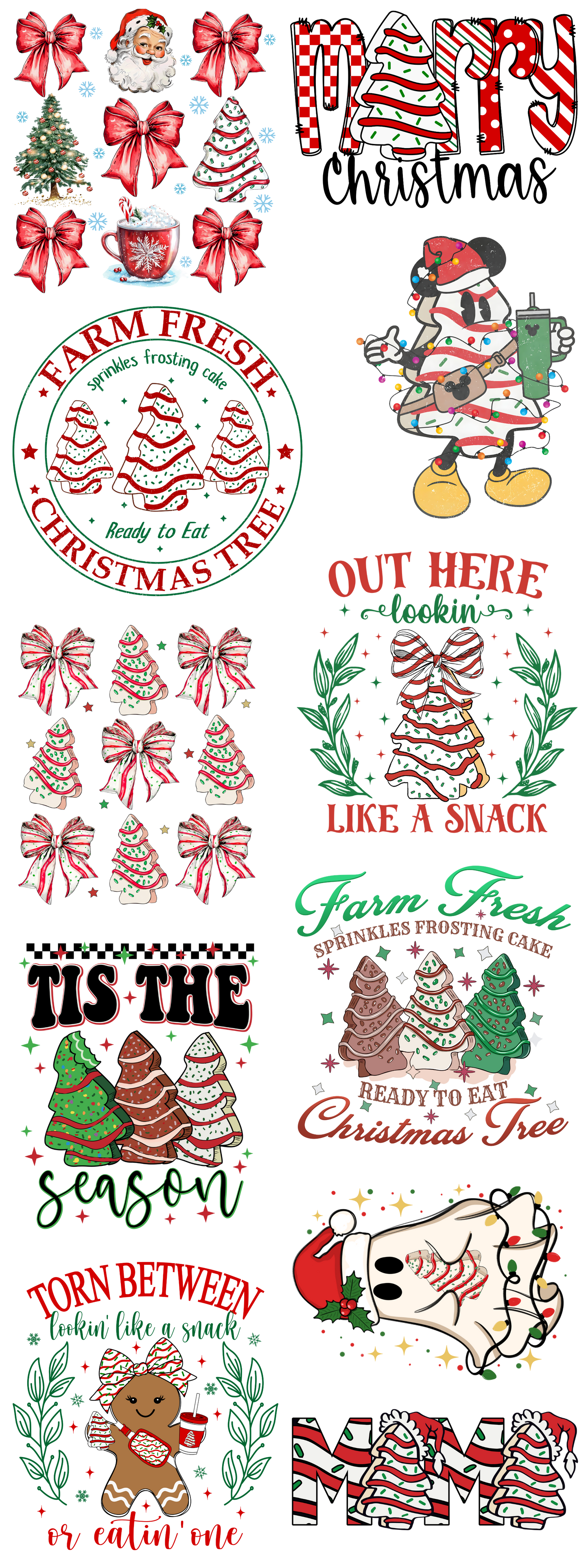 PREMADE GANG SHEET - Christmas Tree Cake Transfers