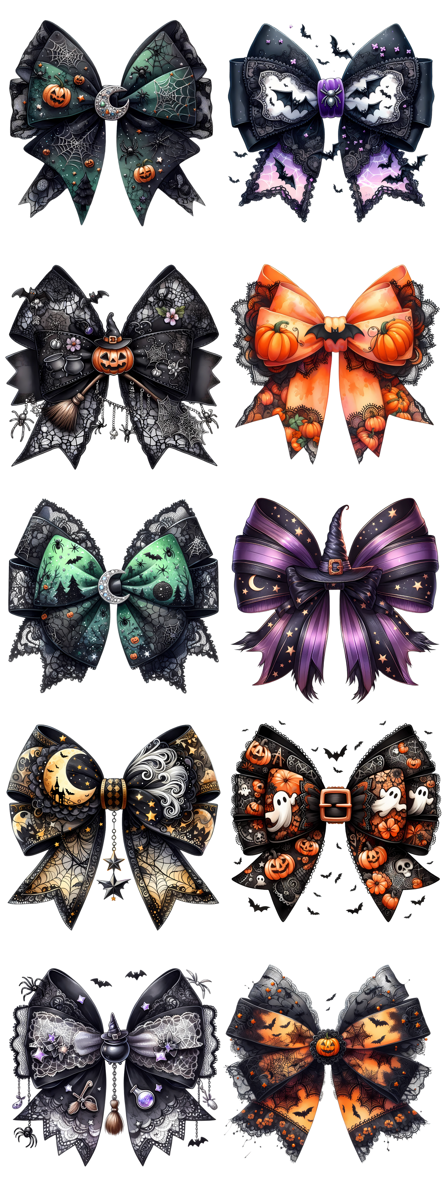 PREMADE GANG SHEET - Lace Halloween Bows Transfers