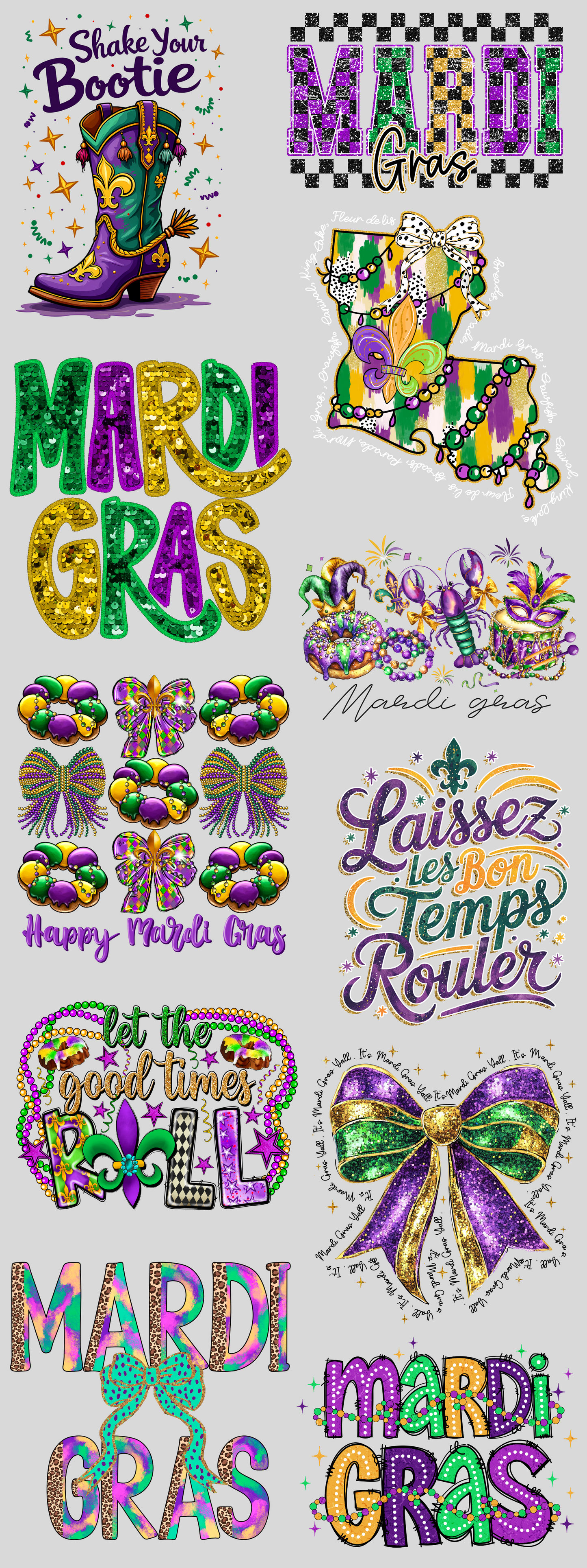 PREMADE GANG SHEET - Mardi Gras Transfers