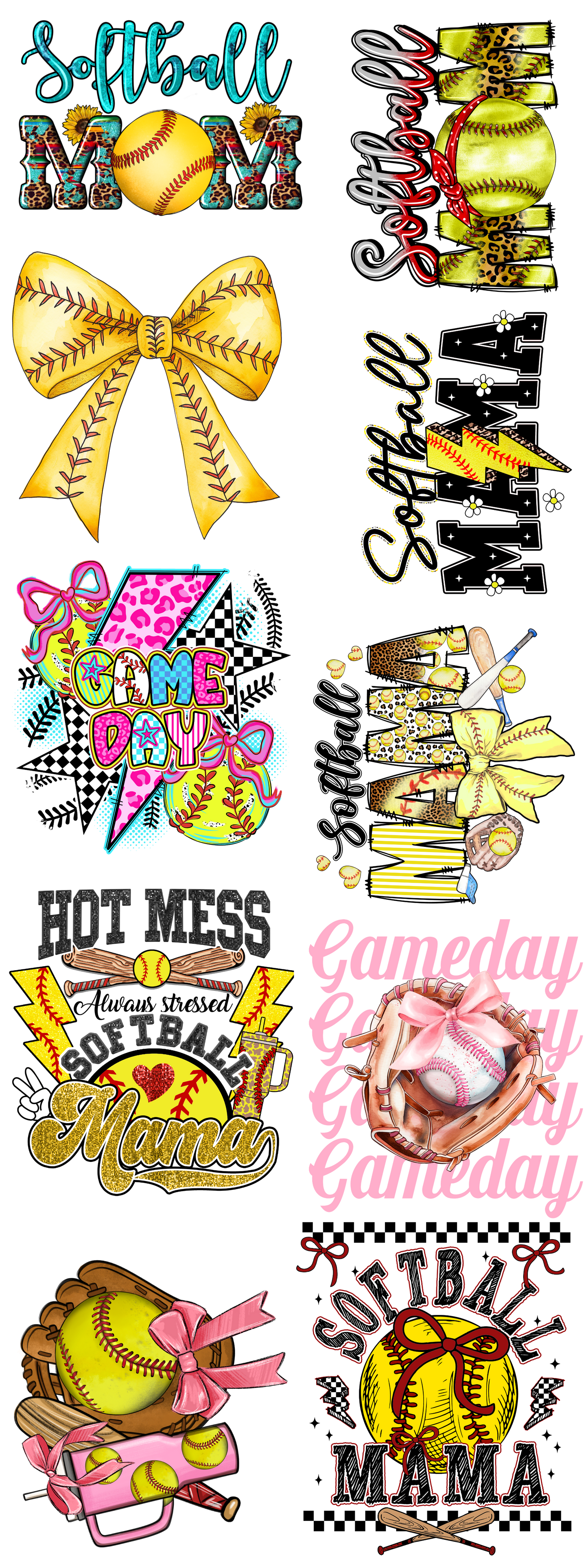 PREMADE GANG SHEET - Softball Mama Transfers