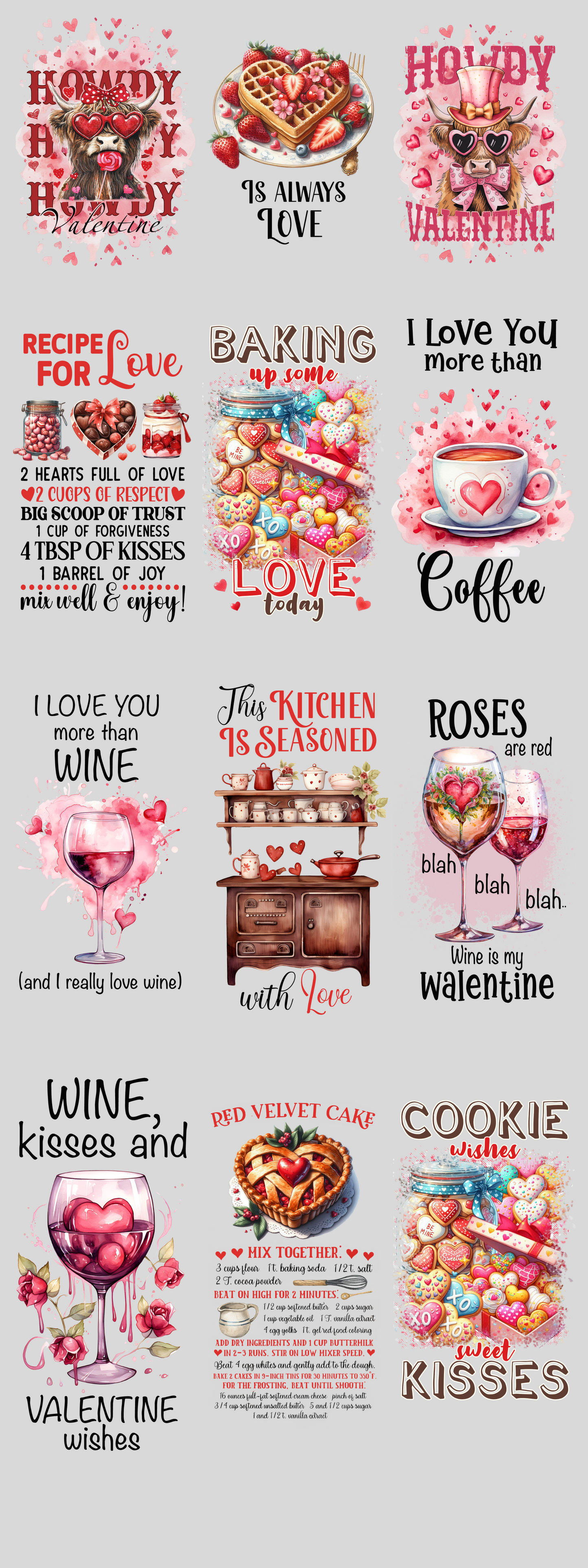 PREMADE GANG SHEET - Valentine's Day Kitchen Towel Transfers