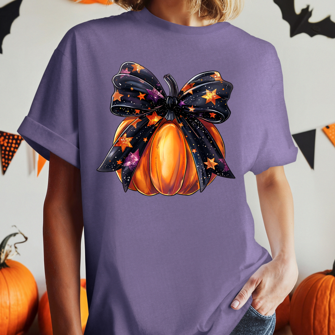 Sparkle Pumpkin Bow Transfer