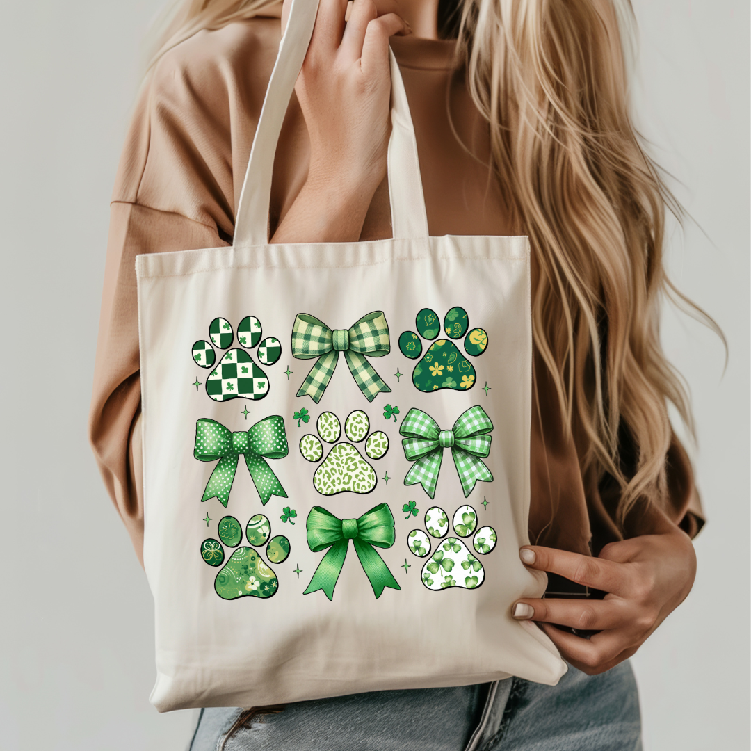 Shamrock Pawprint Bows Collage Transfer