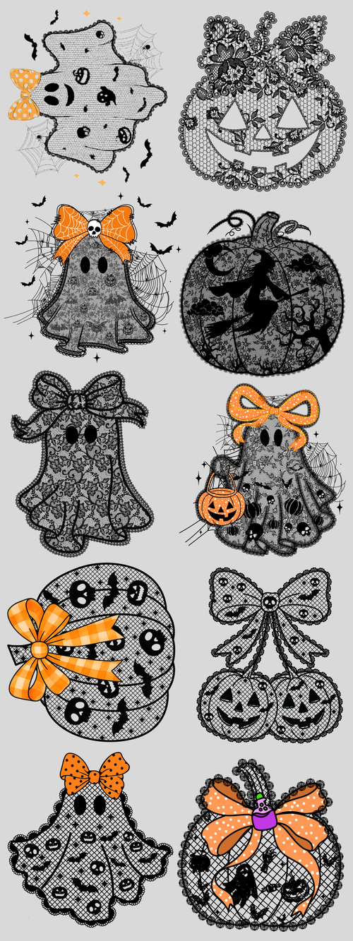 PREMADE GANG SHEET - Lace Pumpkins & Ghosts Transfers