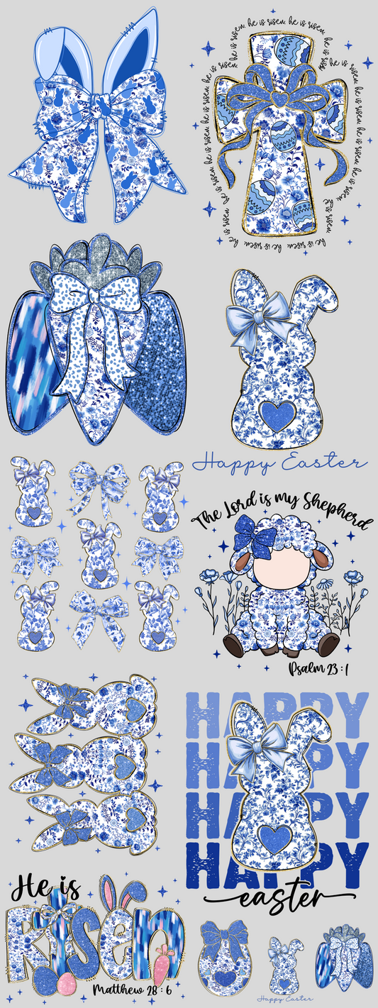 PREMADE GANG SHEET - Blue Floral Easter Transfers