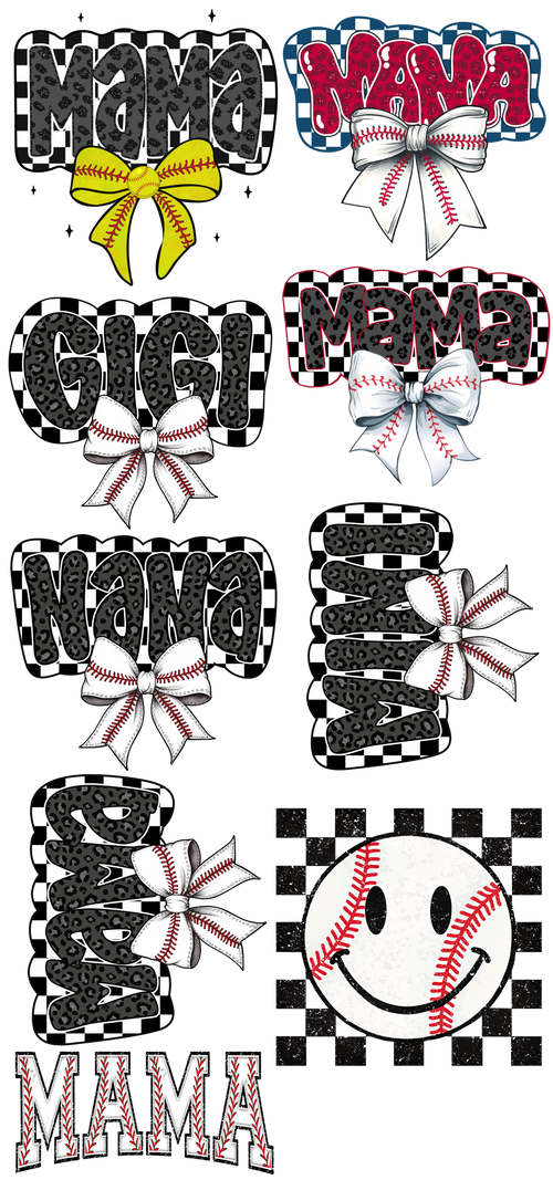 PREMADE GANG SHEET - Checkered Baseball Mama Transfers