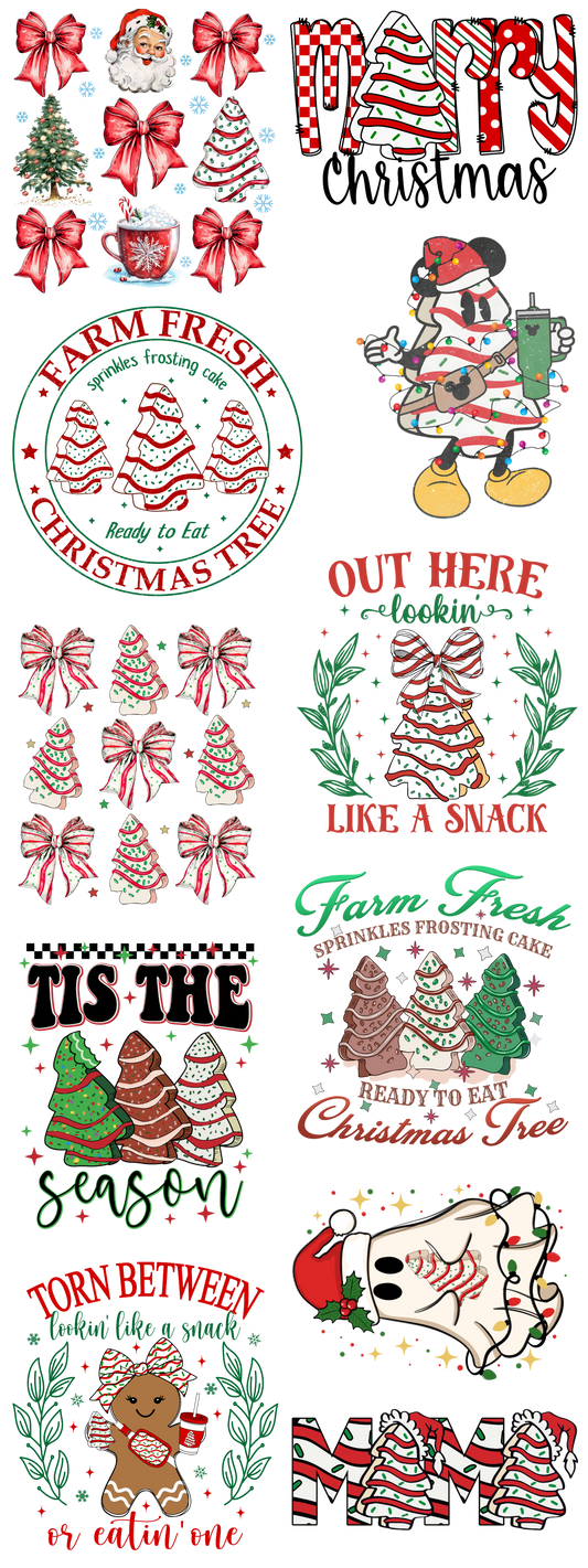 PREMADE GANG SHEET - Christmas Tree Cake Transfers