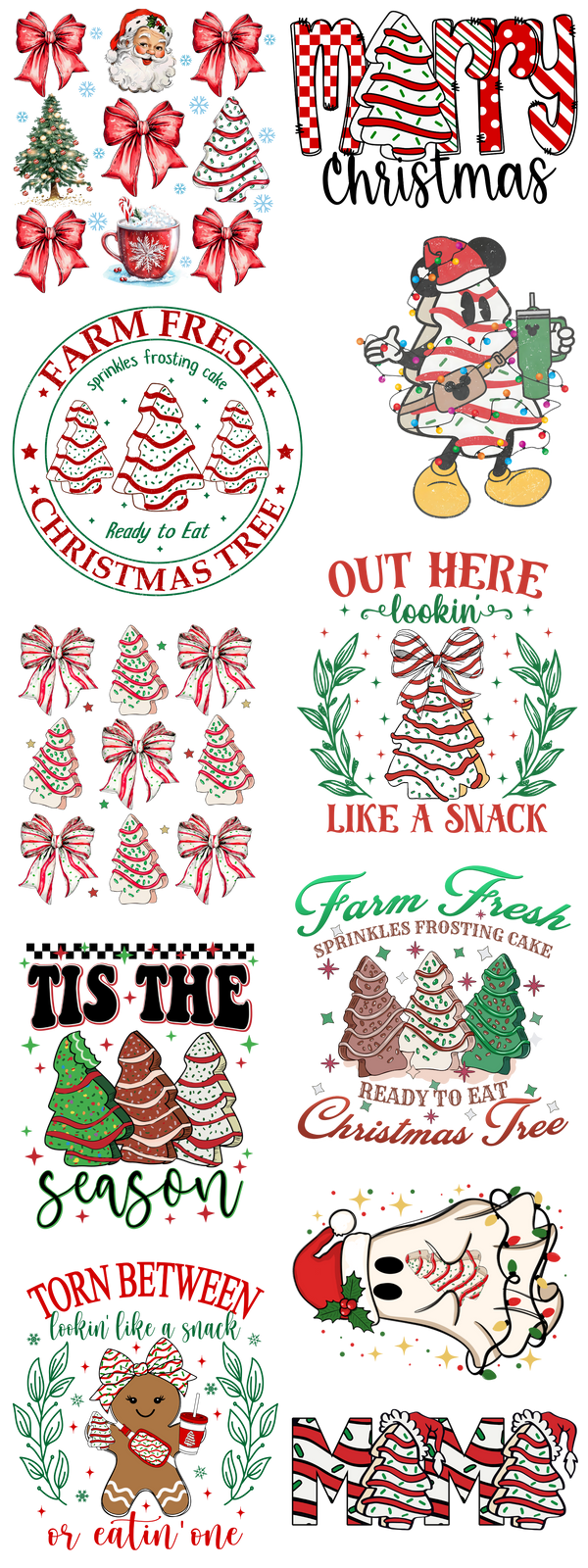 PREMADE GANG SHEET - Christmas Tree Cake Transfers