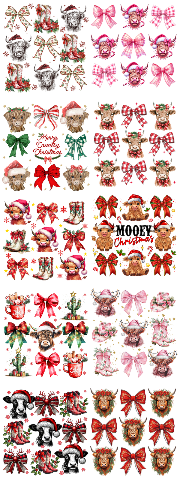 PREMADE GANG SHEET - Coquette Cow Christmas Collages Transfers