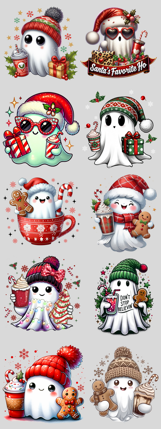 PREMADE GANG SHEET - Cutie Christmas Ghosts Transfers