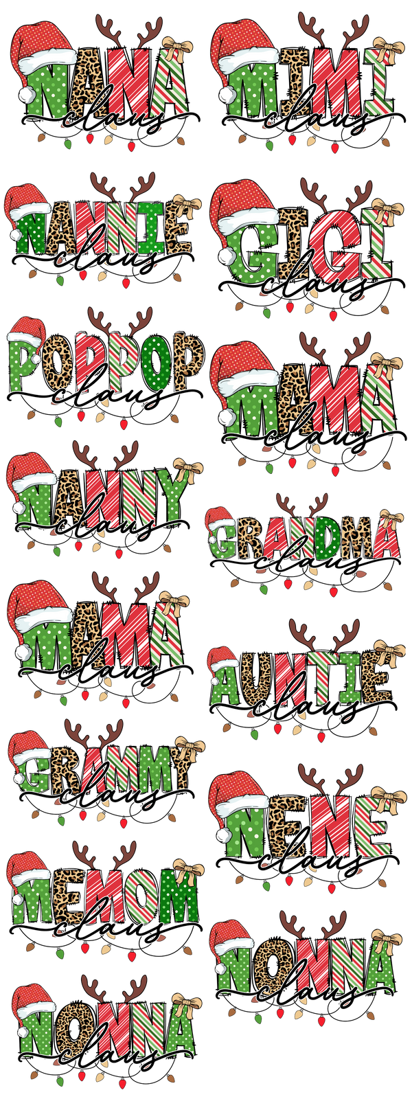 PREMADE GANG SHEET - Christmas Family Names Transfers