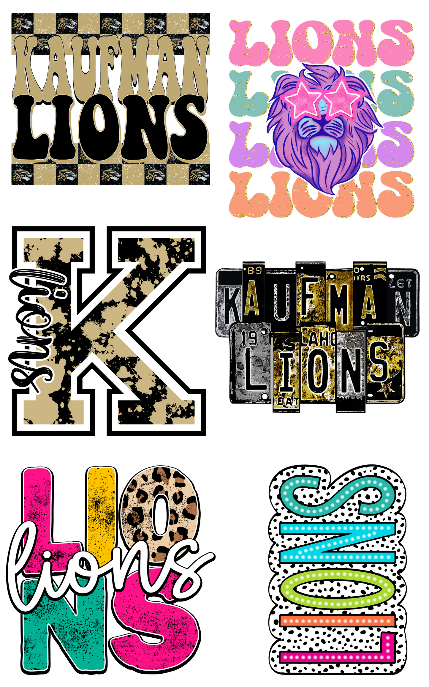 PREMADE GANG SHEET - Kaufman Lions Transfers