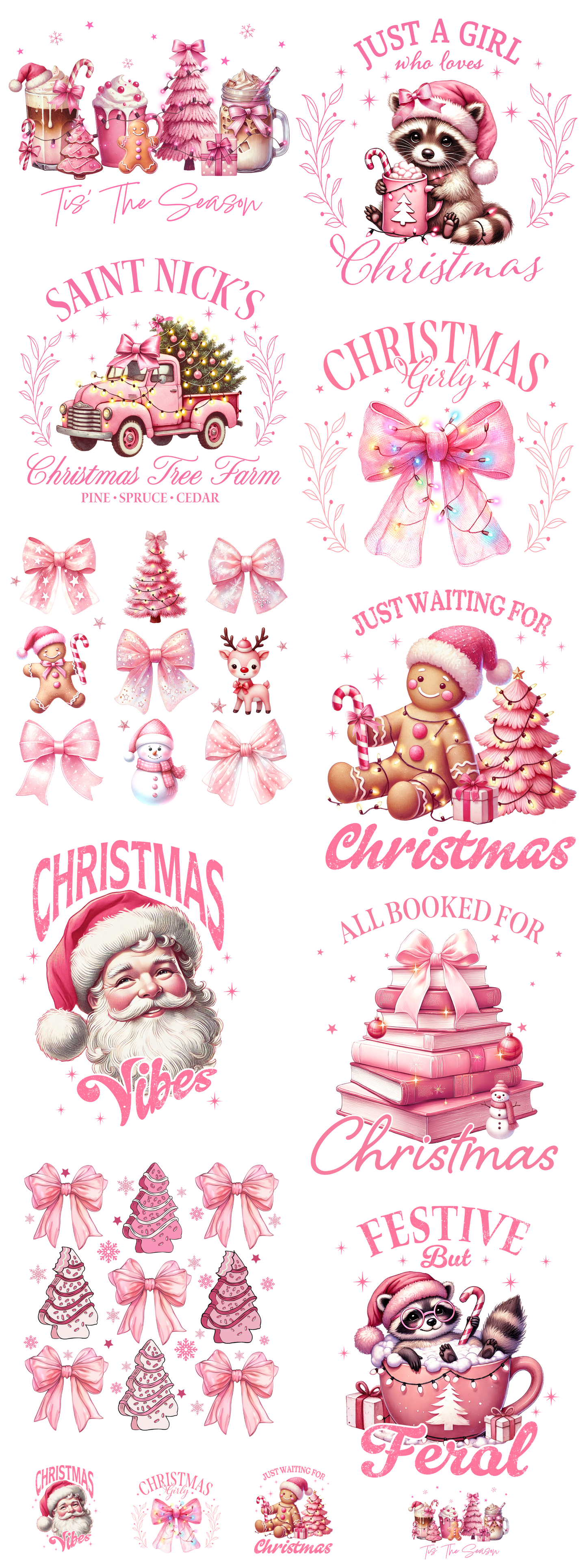 PREMADE GANG SHEET - Pink Christmas Transfers