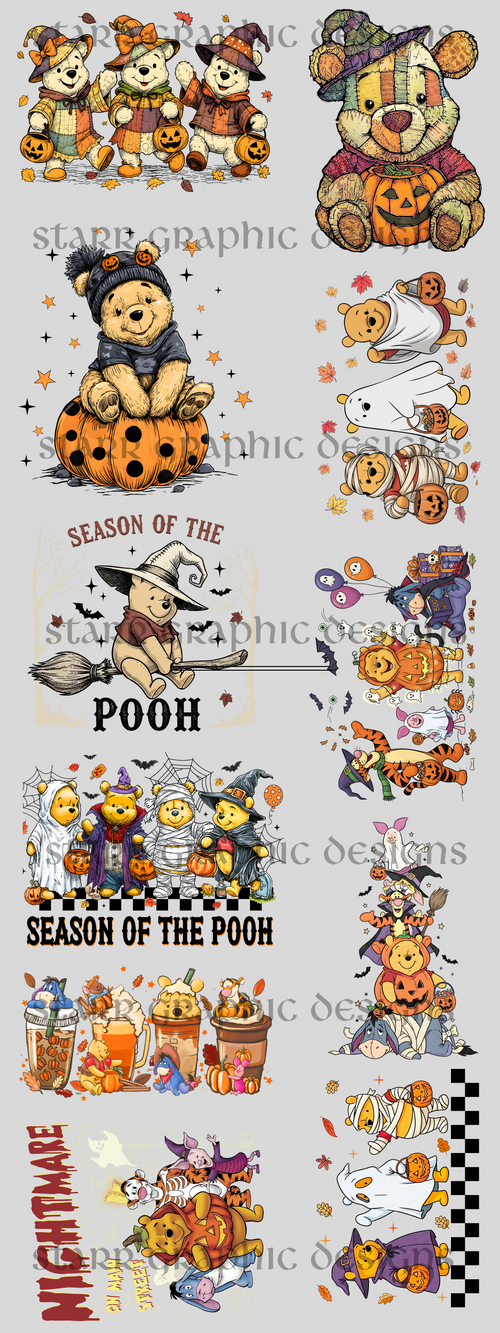 PREMADE GANG SHEET - Pooh Halloween Transfers