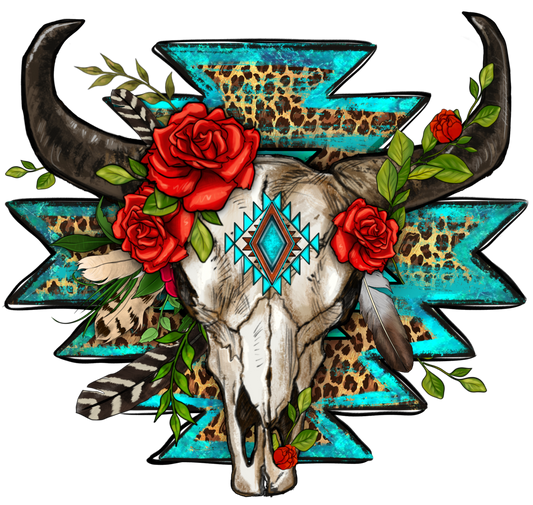 Bull Skull with Roses Transfer