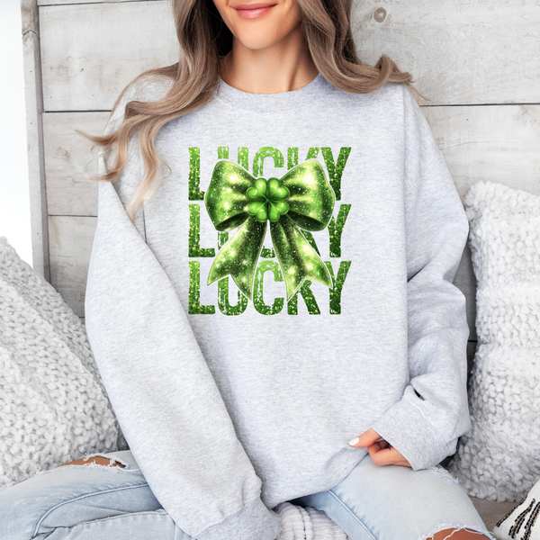 Glitter LuckyLuckyLucky Bow Transfer